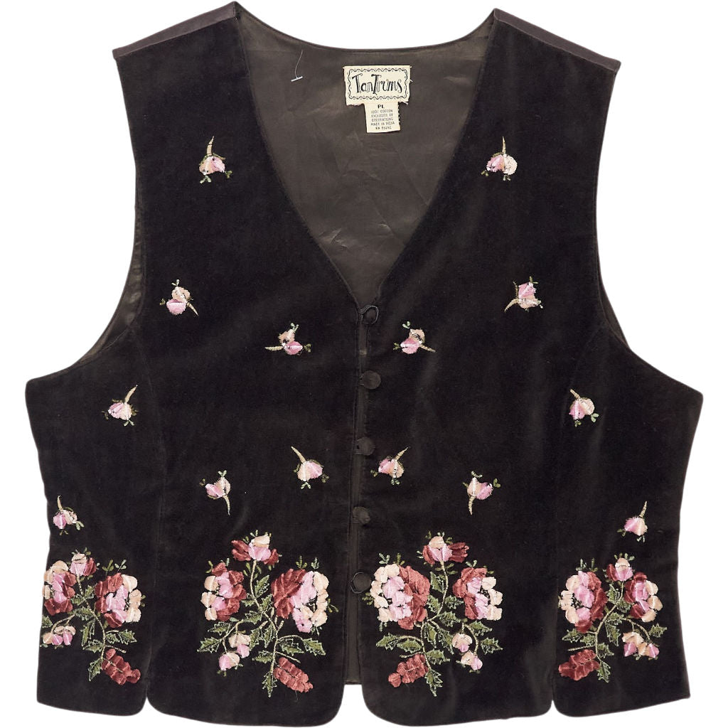Vintage Tantrums Black Floral Embroidered Waistcoat