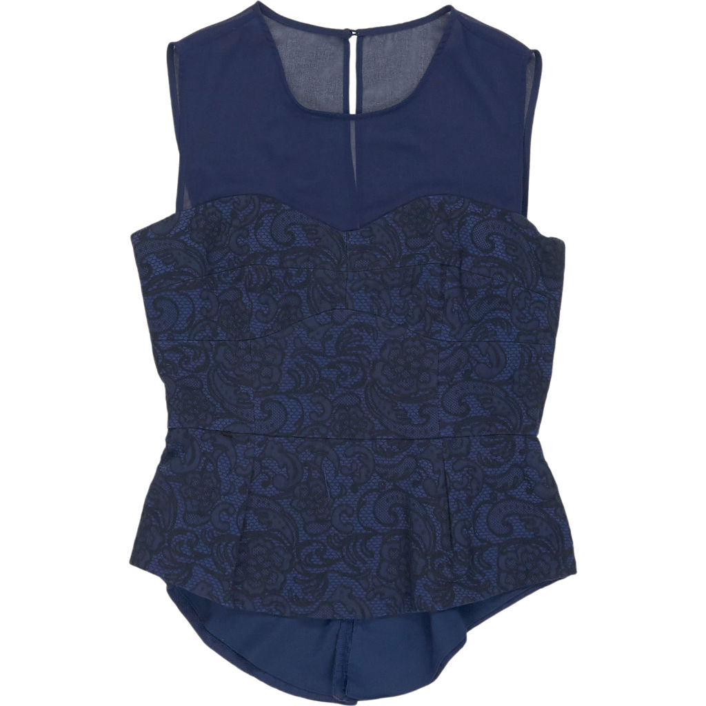 BCBG Max Azria Navy Sleeveless Peplum Top