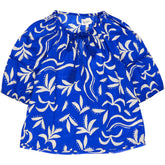 Hush Blue Abstract Palm Balloon Blouse
