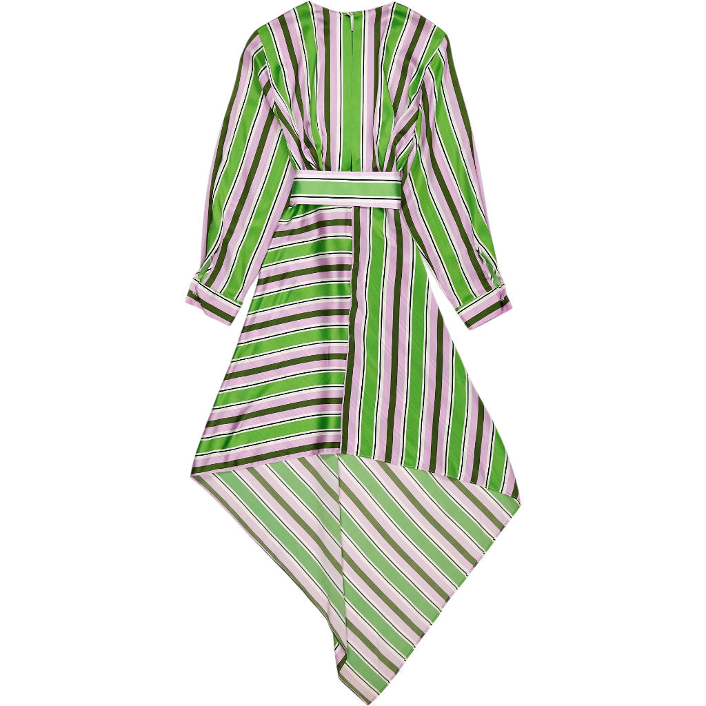 Chictopia Green Pink Striped Asymmetric Dress