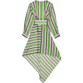 Chictopia Green Pink Striped Asymmetric Dress