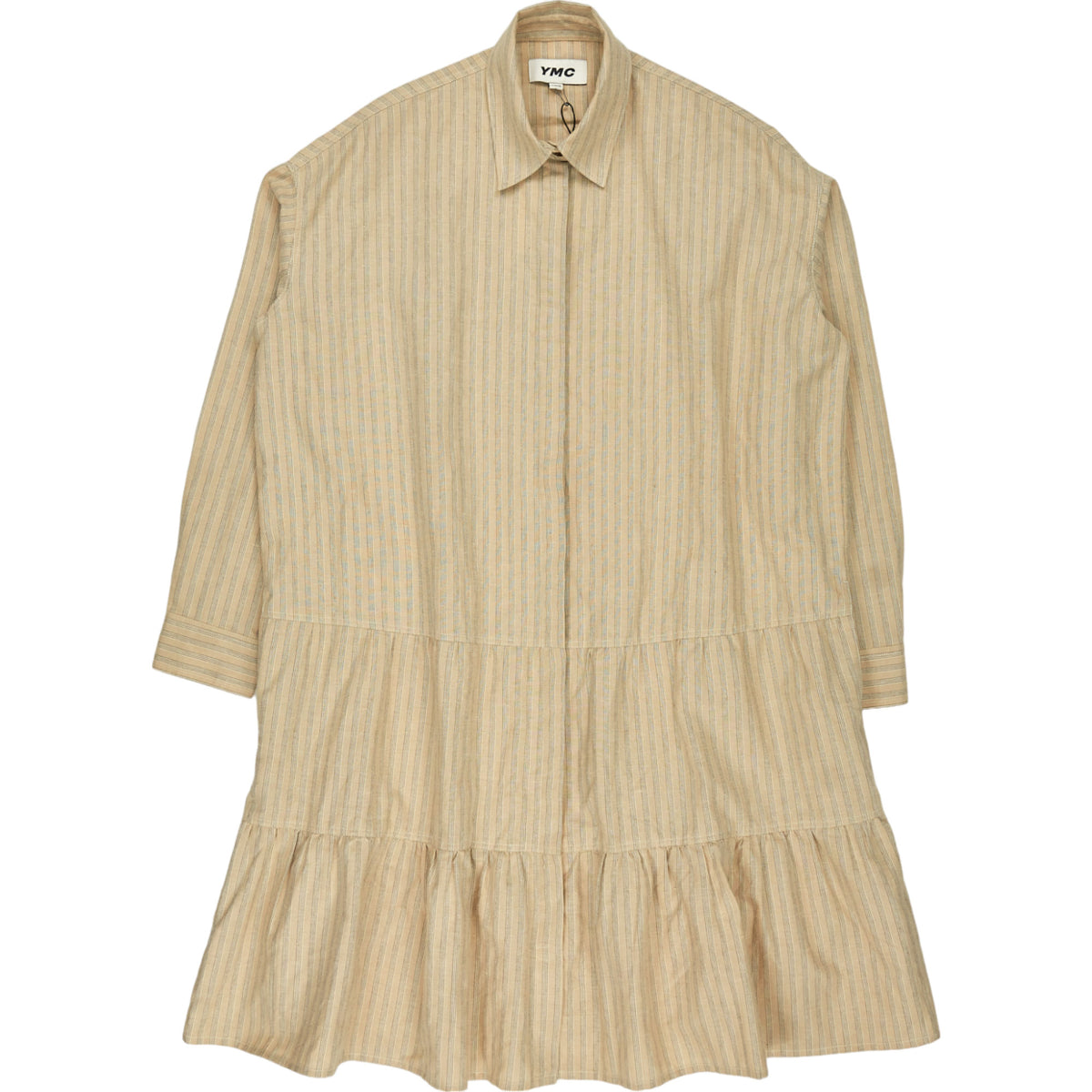 YMC Brown Striped Ruffle Dress