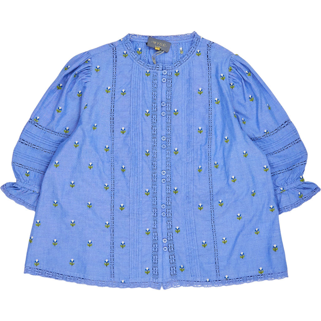 WYSE Blue Kara Embroidered Blouse
