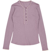 WYSE Mauve Lace Trim Henley Top