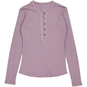 WYSE Mauve Lace Trim Henley Top