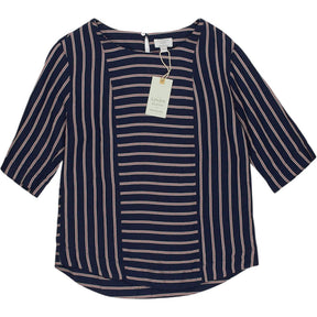 Monsoon Navy Linen Blend Striped Top