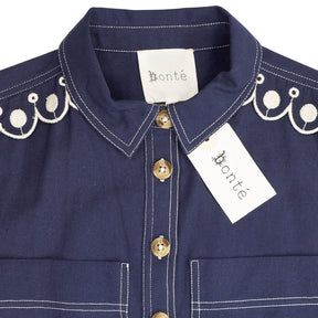 Bonté Navy Andie Embroidered Belted Dress