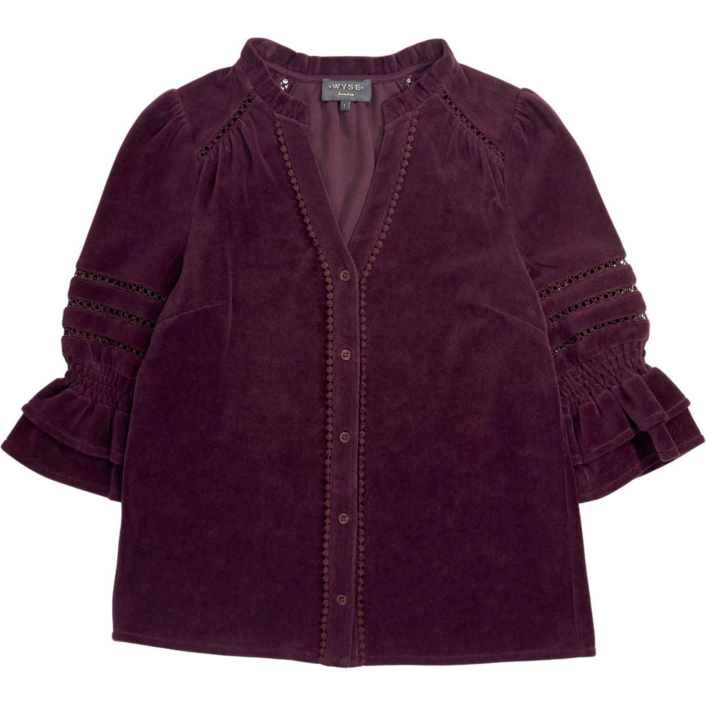Wyse Deep Purple Velvet Buttoned Blouse