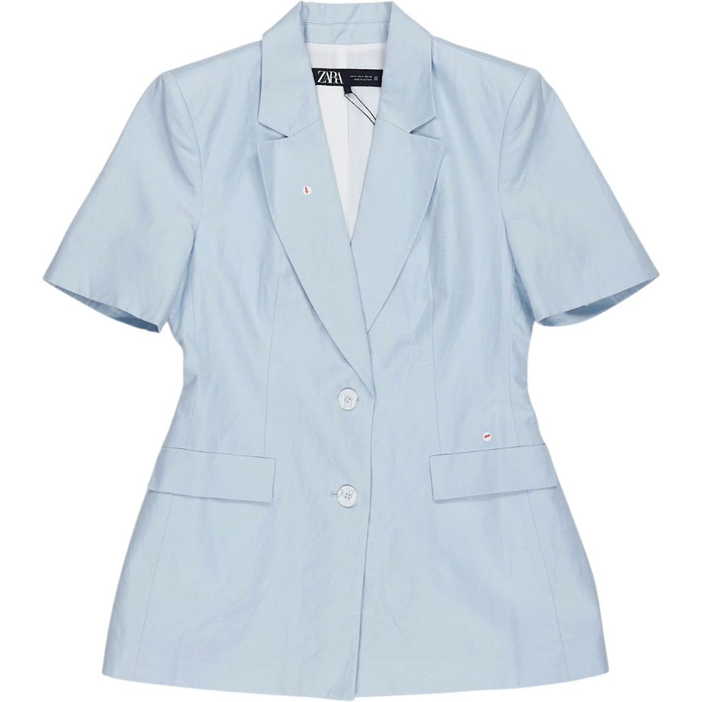 Zara Light Blue Linen Short Sleeve Blazer
