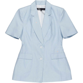 Zara Light Blue Linen Short Sleeve Blazer