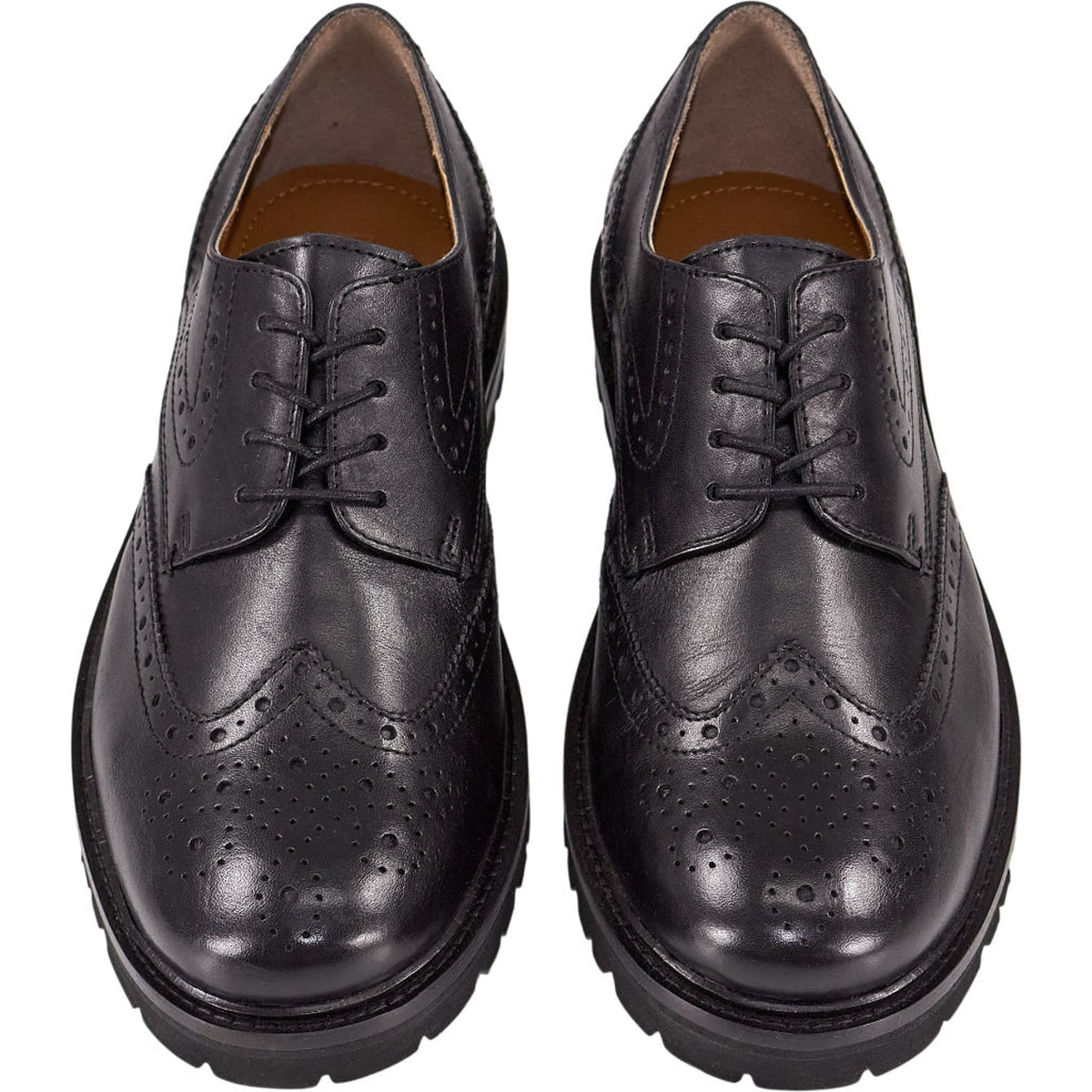 Moss Black Chunky Brogue Shoes