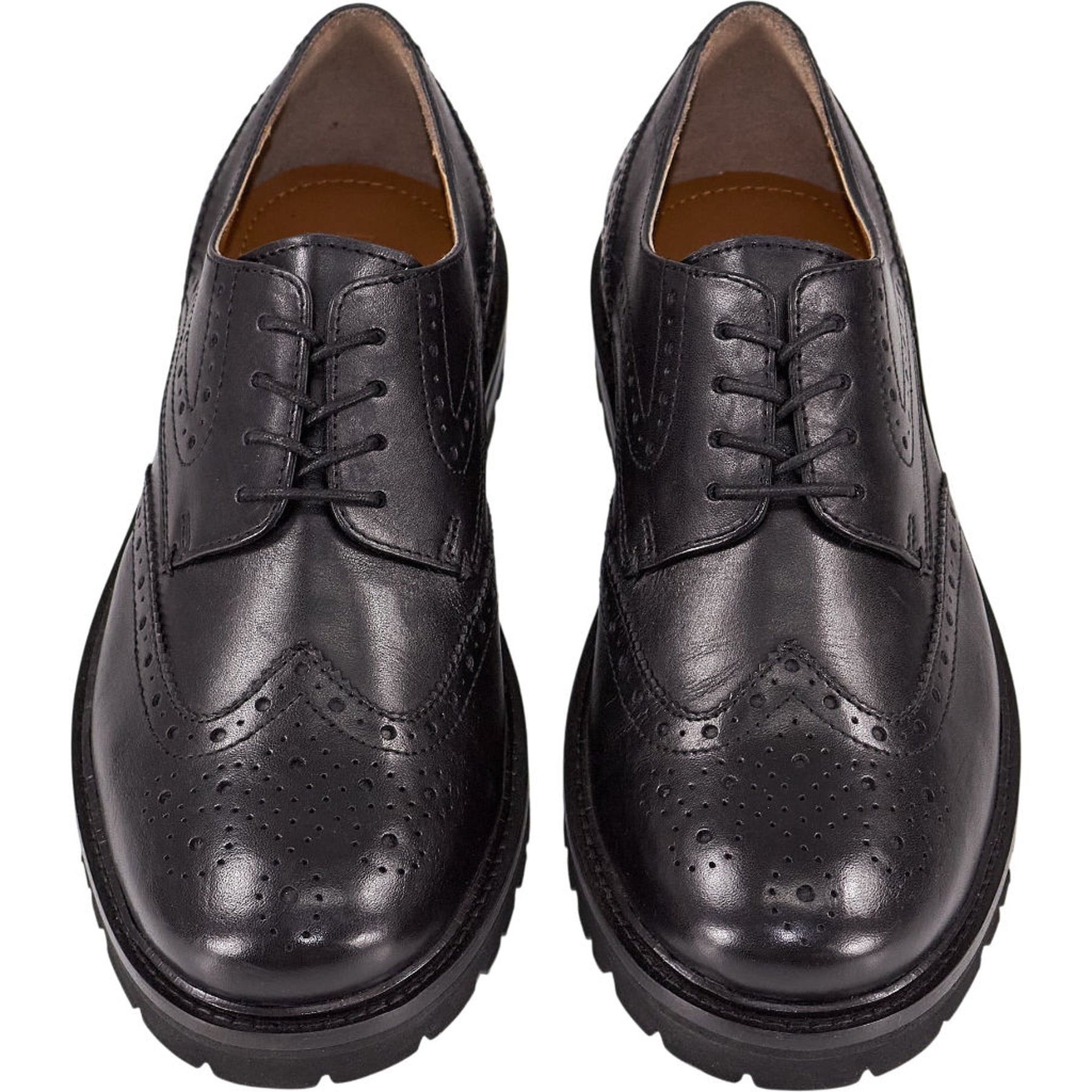 Moss Black Chunky Brogue Shoes