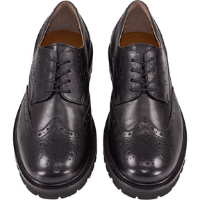 Moss Black Chunky Brogue Shoes