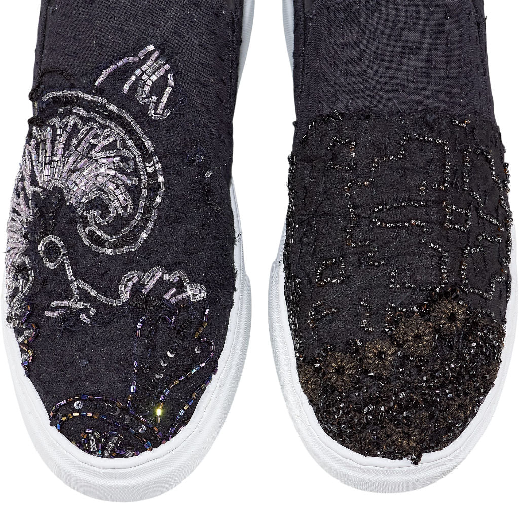 By Walid Black Beaded Slip-On Trainers