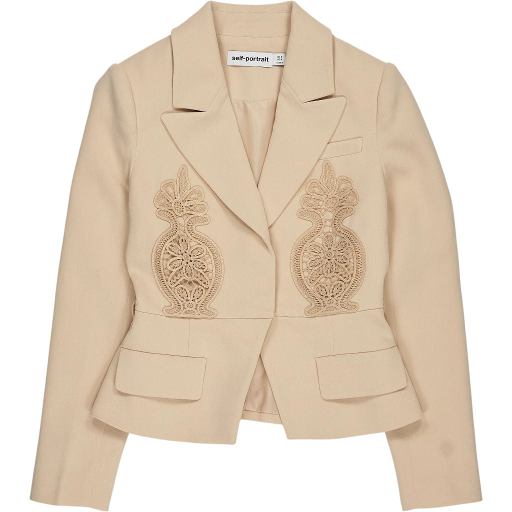 Self-Portrait Beige Tailored Crepe Lace Jacket