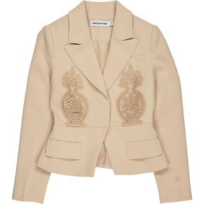 Self-Portrait Beige Tailored Crepe Lace Jacket