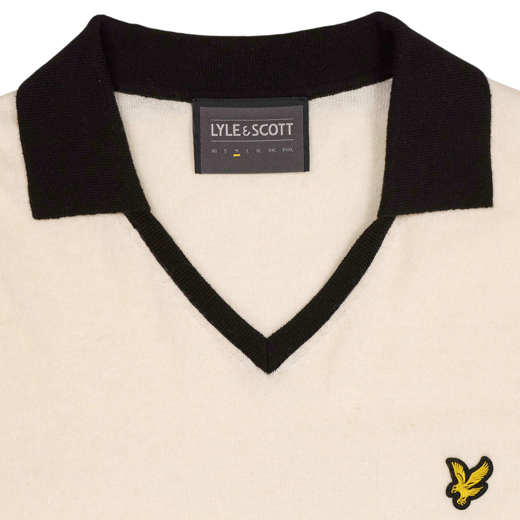 Lyle & Scott Cream Navy V-Neck Polo Shirt