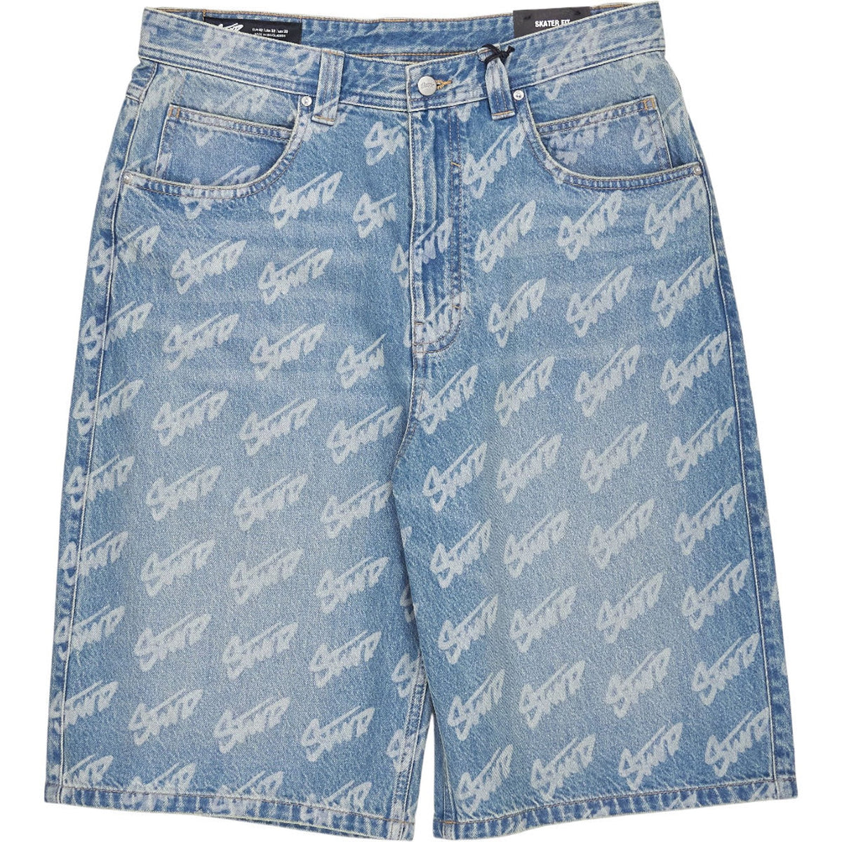 Pull & Bear Blue Logo Print Denim Shorts