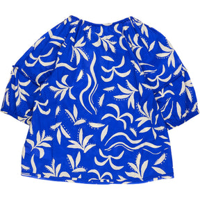 Hush Blue Abstract Palm Balloon Blouse