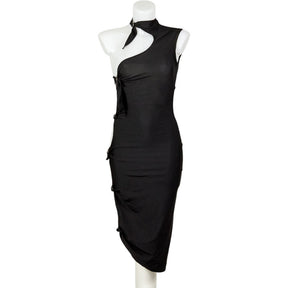 Swanky Modes Vintage Black Asymmetric Cut-Out Dress