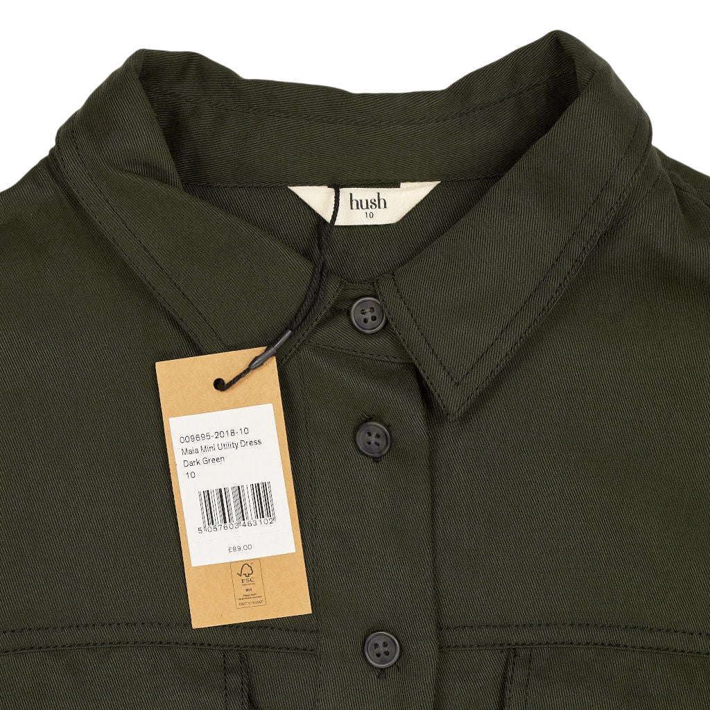 Hush Dark Green Maia Mini Utility Dress