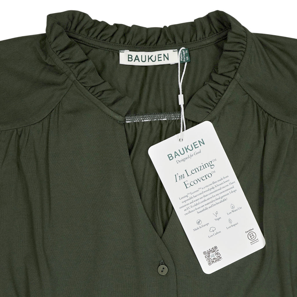 Baukjen Khaki Green Annie Ruffle Collar Blouse