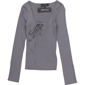 Motel Grey Lace-Up Knit Top