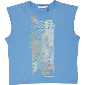 Calvin Klein Jeans Dusk Blue Jersey Wave Print T-Shirt