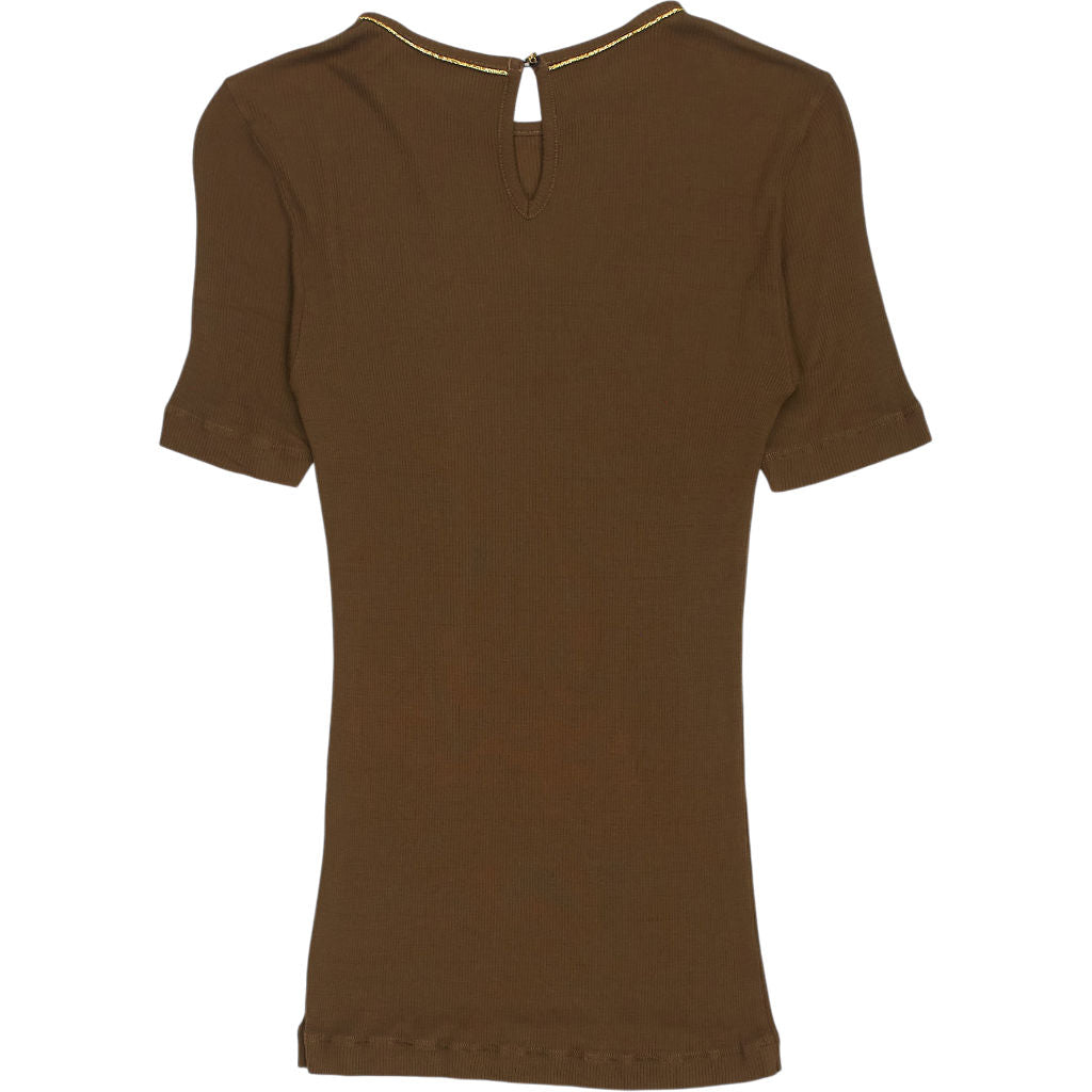 WYSE Brown Short Sleeve Top with Gold Trim