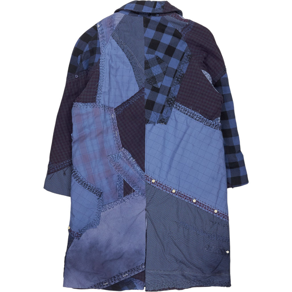 By Walid Blue Check Patchwork Coat