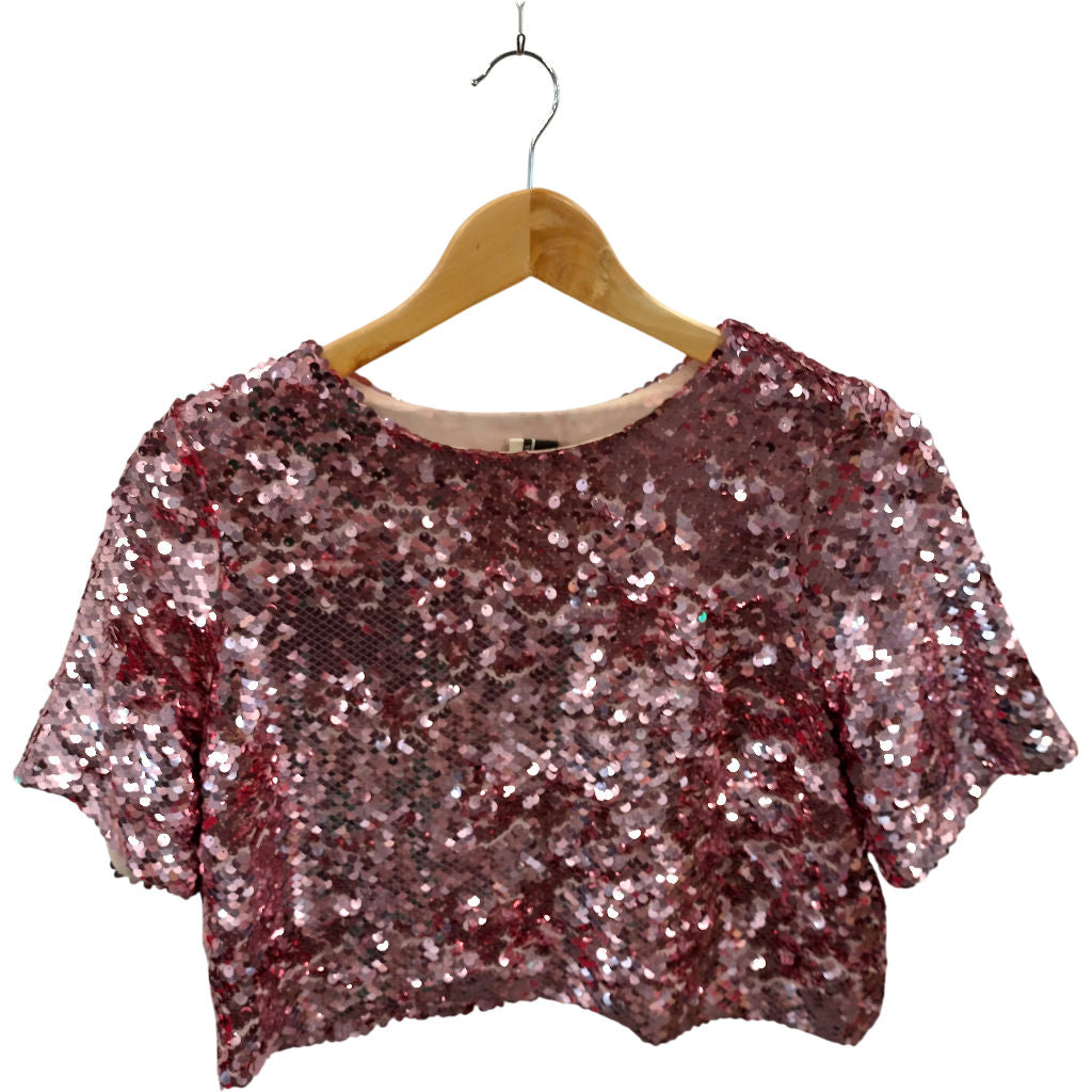 Topshop Pink Sequin Cropped Top