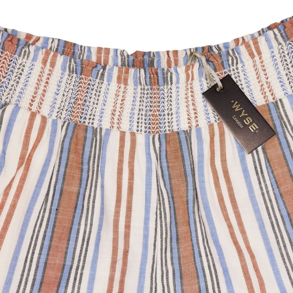Wyse Striped Angeline Shorts Tan Blue