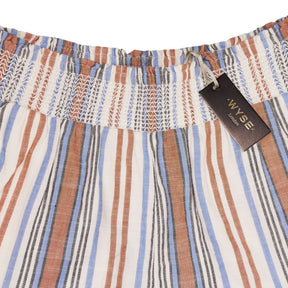 Wyse Striped Angeline Shorts Tan Blue