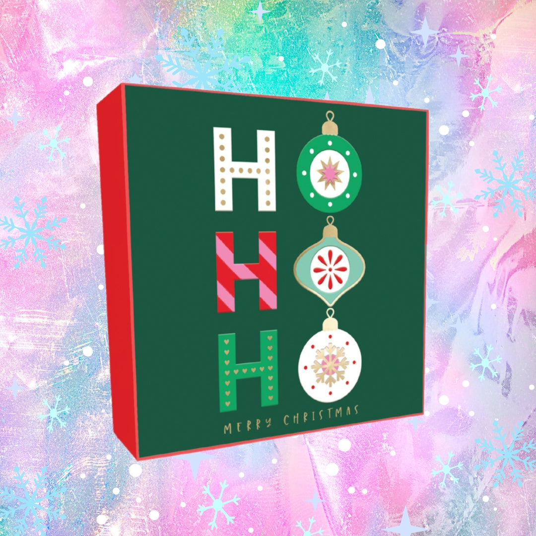 Ho Ho Ho Baubles Christmas cards- pack of 8