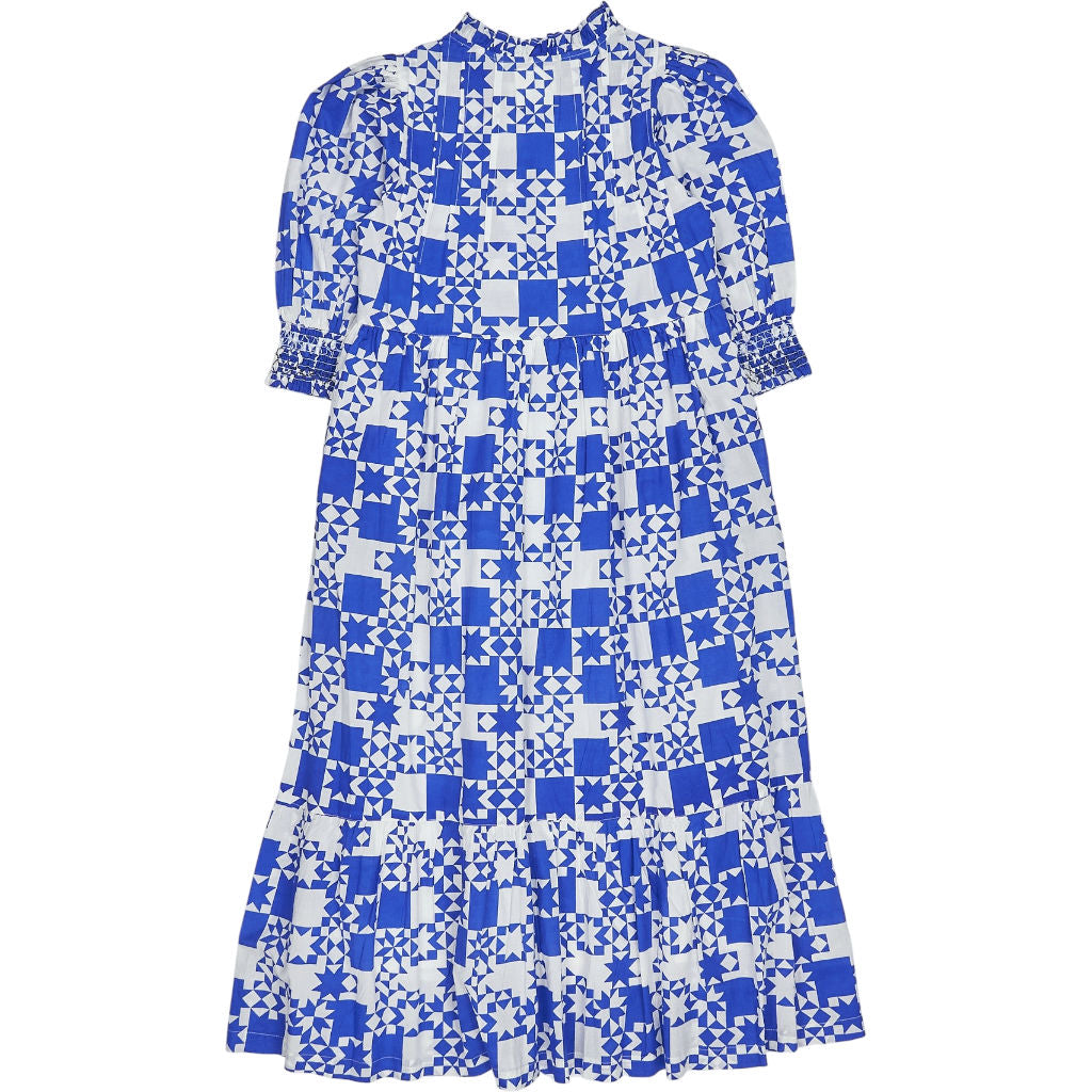 Bonte Delft Blue White Geometric Loane Dress