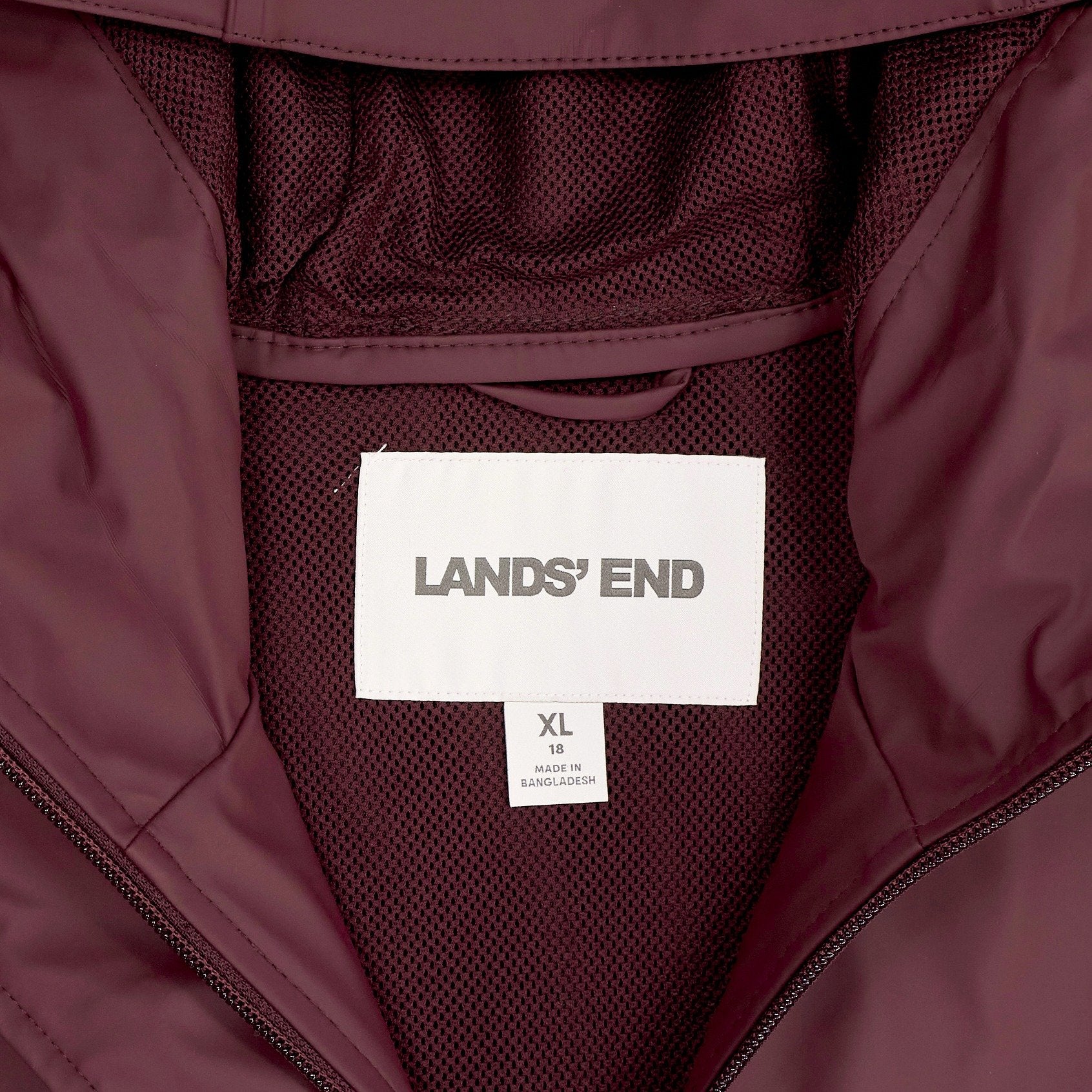Lands' End Maroon Hooded Rain Jacket