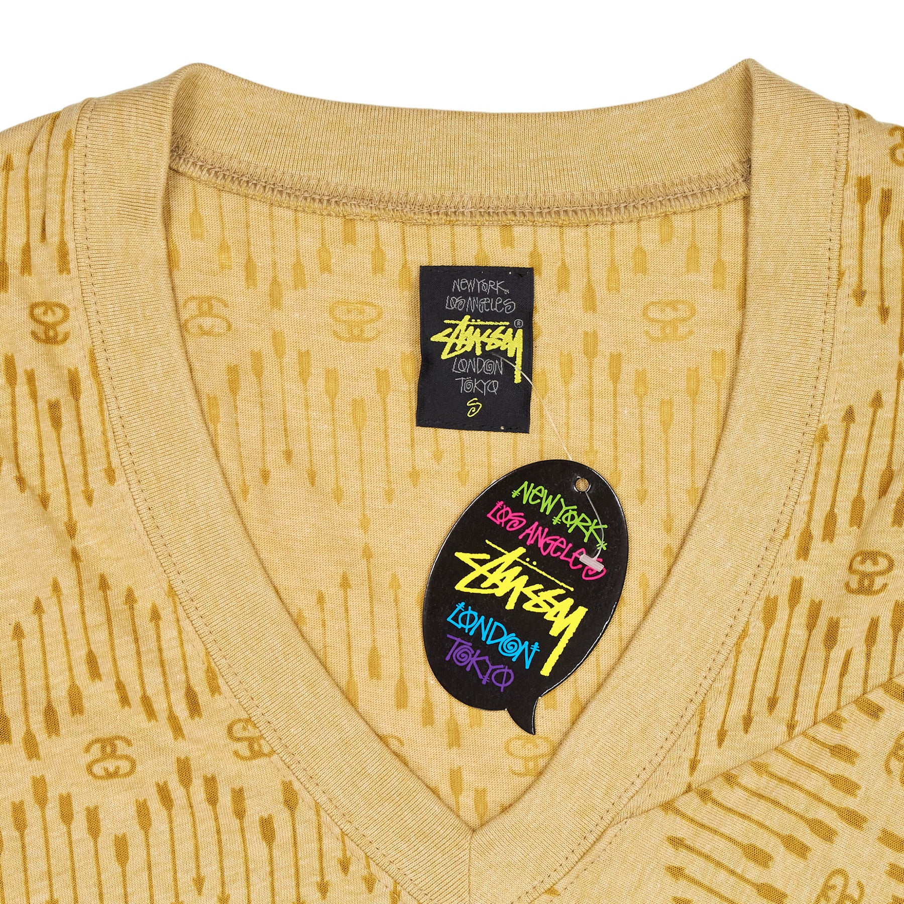 Stussy Yellow Patterned T-Shirt Small