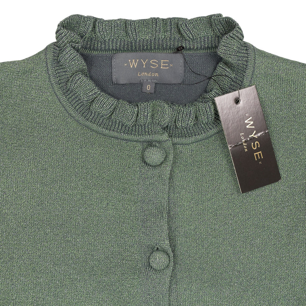 Wyse Sage Green Selena Ruffle Neck Cardigan