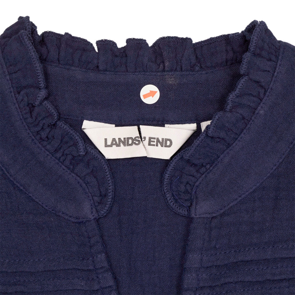 Lands' End Navy Button-Detail Blouse