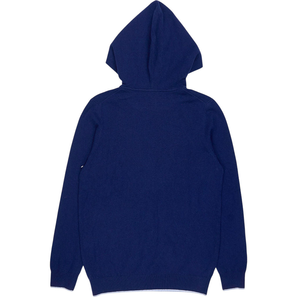 Navy Blue Cashmere Wool Blend Knit Hooded Jumper