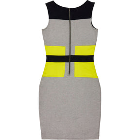 French Connection Grey Yellow Colourblock Dress