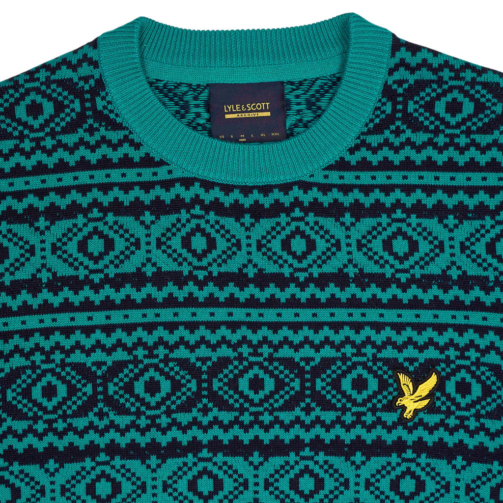 Lyle & Scott Teal Fair Isle Knit Jumper