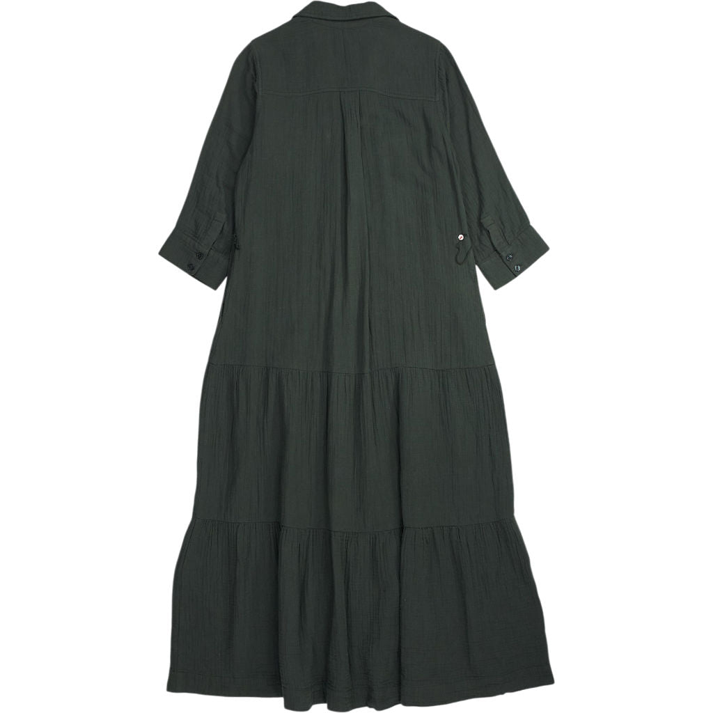 NRBY Green Crinkle Cotton Shirt Dress