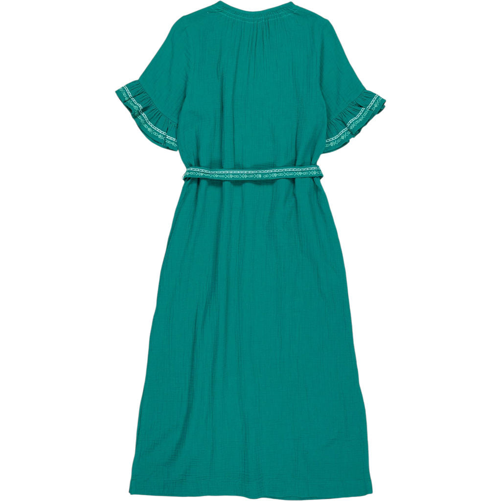 NRBY Green Embroidered Belted Dress
