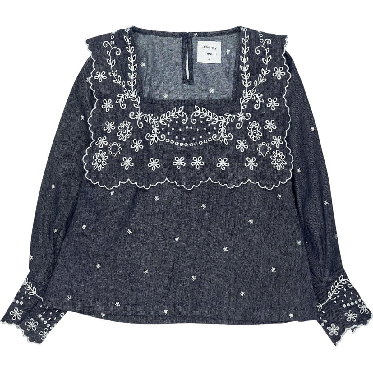 seventy + mochi Navy Embroidered Blouse