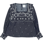 seventy + mochi Navy Embroidered Blouse