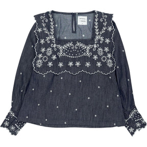 seventy + mochi Navy Embroidered Blouse