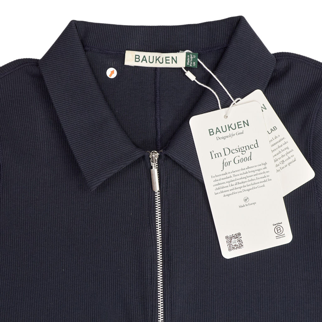 Baukjen Navy Ivy Rib Zip Collar Top