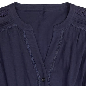 WYSE Navy Button-Up Midi Dress with Lace