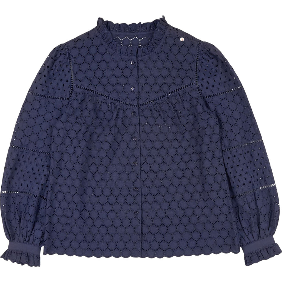 Wyse Broderie Anglais Navy Blouse